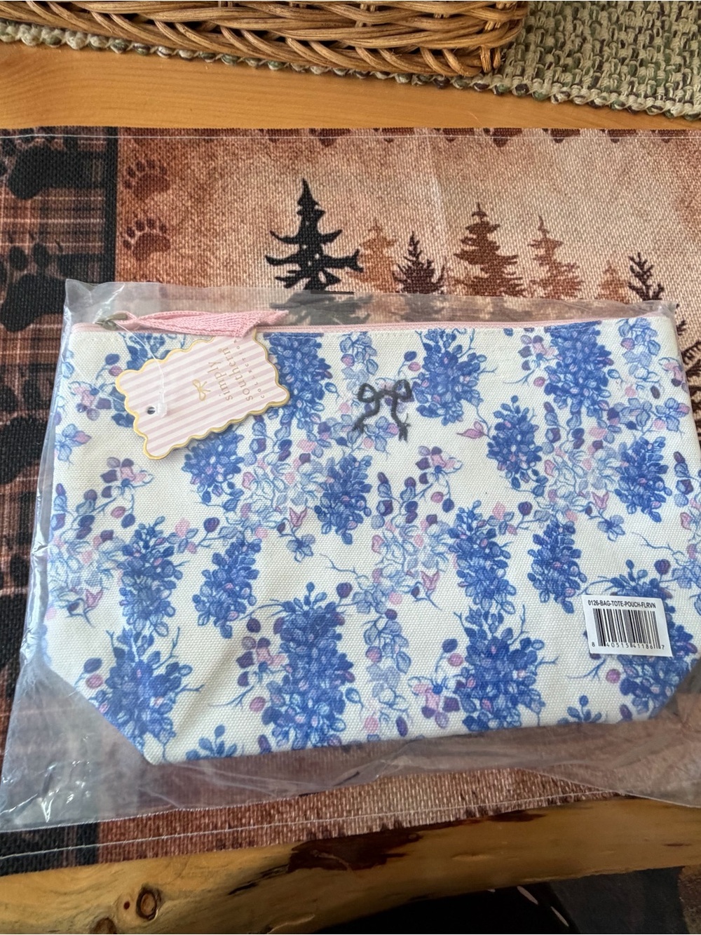Simply Southern Blue and White Floral Canvas Cosmetic Pouch